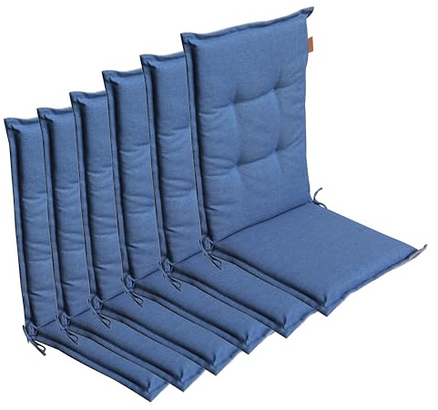 LILENO HOME Gartenstuhl Auflagen [6er Set - Hochlehner] in Blau - Bequeme | Liegen als Sitzauflagen für Gartenmöbel - Stuhlkissen für Gartenstühle und Klappstühle BAR
