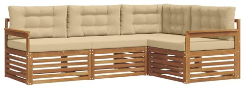 vidaXL Outdoor-Sofagarnitur mit Kissen 4 pcs Natur und Beige, Moderne Garten-Sofa-Ecke, haltbare Lounge-Möbel für draußen, gemütliche Terrasse-Sitzgelegenheiten