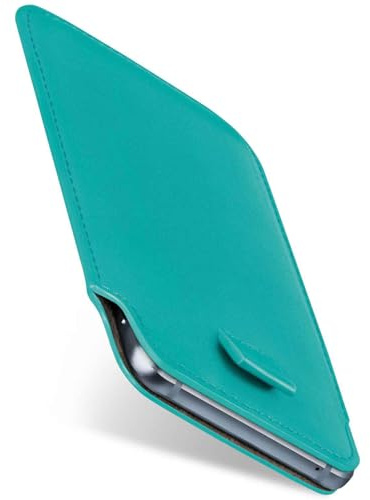 moex Slide Case für Oppo Reno14 5G Handytasche zum Einstecken Ultra dünn, Einsteckhülle Holster Hülle PU Leder, Sleeve Etui Handyhülle mit 360 Grad Komplettschutz, Türkis
