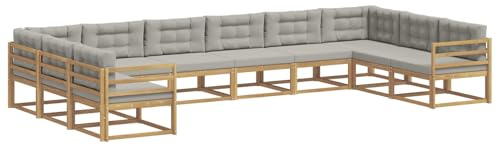 vidaXL Outdoor-Sofagarnitur mit Kissen 10 pcs Weiß und Hellgrau, Moderner Garten-Sofa, strapazierfähige Lounge, Elegantes Patio-Sofa, Sitzplatz im Garten, Möbel für Poolbereich