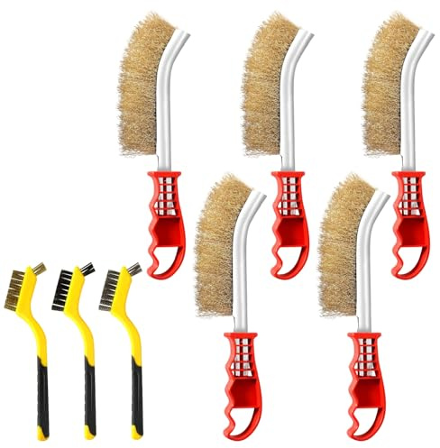 8 Stück Grillbürste Messing Mehrzweck – Messingbürste Grill + Metallbürste Handdrahtbürste – Ideal für Reinigung von Schweißschlacken, Rost & Grillrückständen (5X groß, 3X klein)