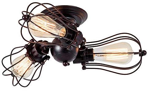 Vintage Deckenleuchte Industrielüster Verstellbare Steckdose Metalldrahtkäfig Halbschlussmontage Rustikale Decke Leichtmetalllampe Lampen (ohne Glühbirne) (mit 3 Licht) (Rost)