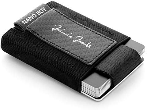 Jaimie Jacobs Nano Boy Mini Wallet kleine Geldbörse aus Textil dünner Geldbeutel, Slim Wallet mit Zugband Kartenhalter, Kartenetui für Herren und Damen (Carbon)
