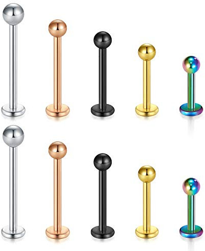 Longita 5 Paar(10 Stück) 16G Chirurgenstahl Lippenpiercing Labret Monroe Ring Tragus Helix Piercings Ohrringe Stud Schmuck 6-14mm-Multicolored