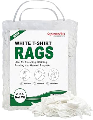 SupremePlus Premium White Knit Cotton T-Shirt Cloth Wiping Rags - Shop Cleaning Tshirt Cloths in a, Staining & Finishing Rag for Auto, Grease, Paint & Wood (2 Pounds Bag)