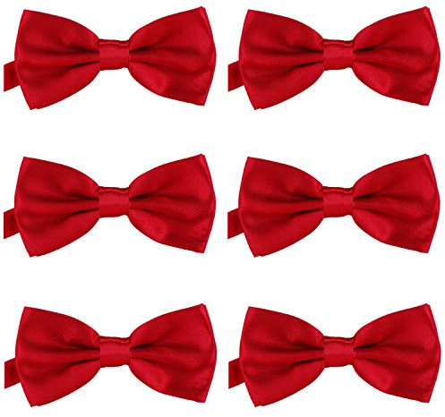DonDon 6er Set Herren Fliege 12 x 6 cm gebunden und längenverstellbar kirschrot