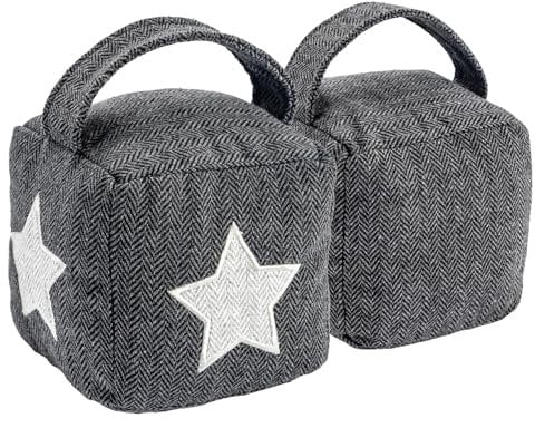 Nicola Spring Fabric Door Stops - Decorative Doorstops for Home, Office with Handles - Grey - Pack of 2