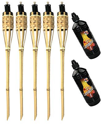 Moritz 5X Bambusfackeln Fackel Deluxe 60 cm Standard Natur + 2X 1000ml Lampenöl Gartenfackel Ölfackeln Garten Deko Öllampe Wegleuchte