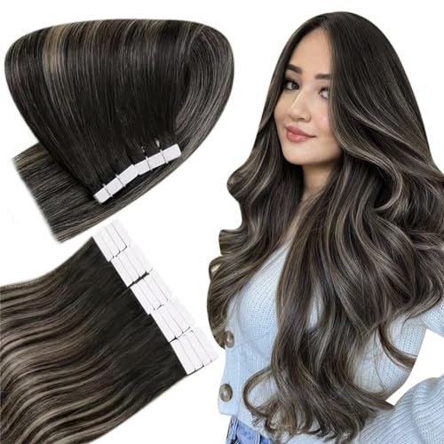Easyouth Tape in Extensions Echthaar Glue in Haar Extensions Echthaar 50 cm Farbe Aus Schwarz Mix Honigblond mit Aus Schwarz 50g Haar Extensions Tape Echthaar #1B/27/1B