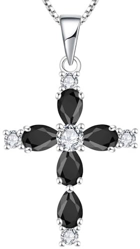 YL Kreuz Kette 925 Sterling Silber Schwarz Zirkonia Kruzifix Anhänger Geschenke für Damen Mama, 45-48 CM