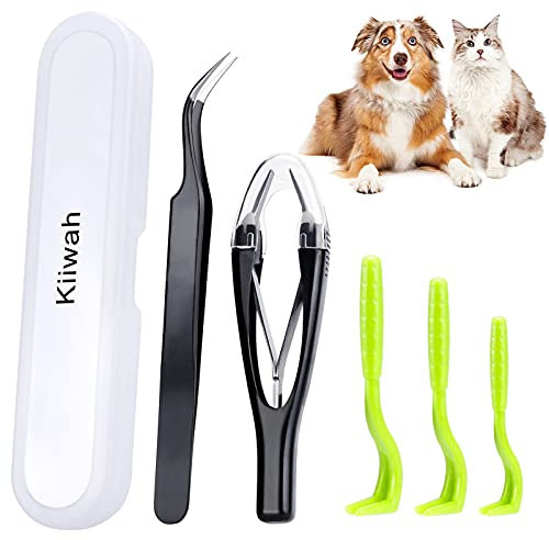 Kiiwah 5pcs Pinzette per Zecche Professionale, Pinza per Zecche Retrattile con Scatola per Cani, Gatti e Umani Facile Rimozione delle Pulci