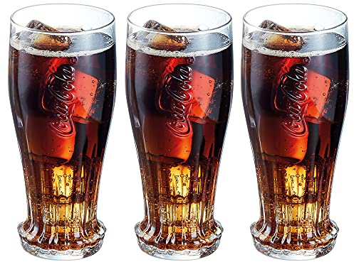 Queensway Home & Dining 370ml Traditional Coca Cola Tall Drinking Clear Coke Glasses Set x3 x6 (3)
