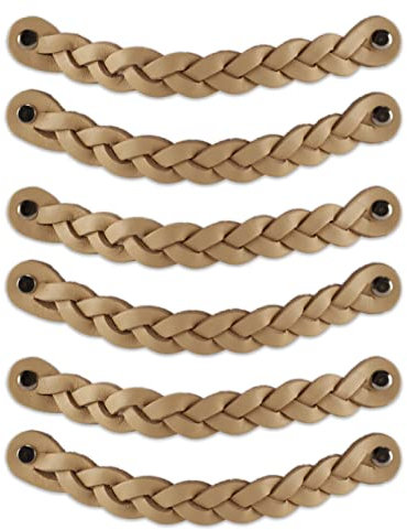 Brute Strength - Ledergriffe für Möbel - Geflochten - Natur - 6 Stück - 20 x 2,5 cm - Schrankgriff, Türgriff für Küche, Bad, Schränke, Kommode, Holz