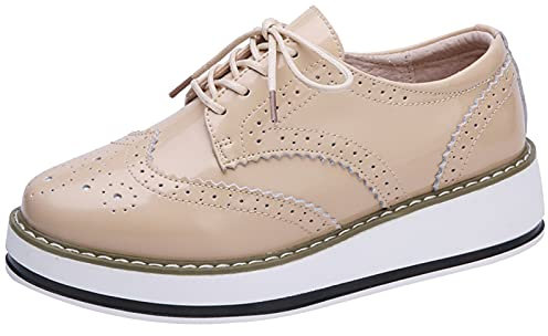 ANUFER Donna Allacciare Brogues Scarpe da Allenamento Casuale Piattaforma Creepers Albicocca Vernice SN02887 EU40