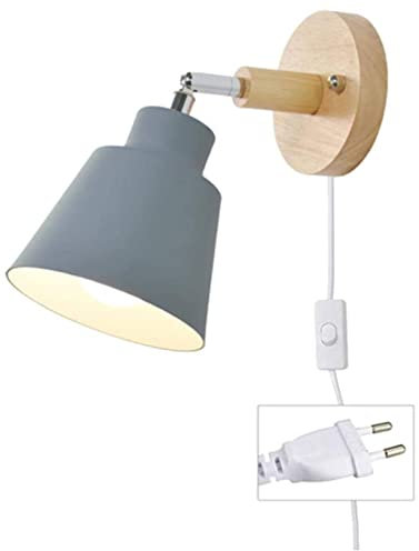 HUA5D Apliques Pared Dormitorio Con Enchufe E Interruptor Gris, Lámpara De Pared Vintage Retro E27 Interior Modernos, Apliques Para Lectura En Interiores Focos