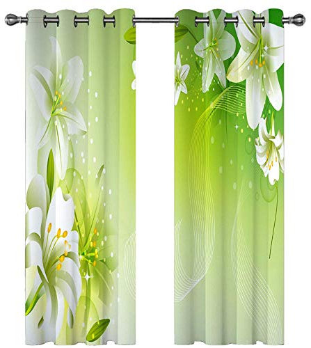 Qiuka Blumen Deko Vorhange Dunkel mit Motiv für Weihnachten,2er Set 3D Ösenvorhang Lilie Weiße Magnolie Gardenie Muster Kind Gardine 280x250cm BxH