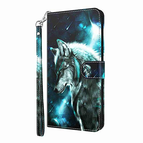 Reevermap Galaxy A04S Case, Samsung Galaxy A13 5G Phone Case, Shockproof Flip Wallet Card Holder 3D PU Leather Silicone Bumper Magnetic Kickstand Cover for Samsung Galaxy A04S, Wolf