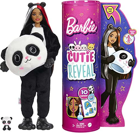 Barbie Cutie Reveal Coffret Poupée Panda avec 10 Surprises, Jouet pour Enfant, HHG22