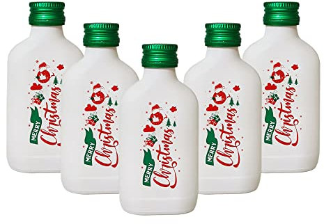 DIAH DO IT AT HOME Glass Flask Bottle 100 ml Screen Printing Merry Christmas with Screw Cap Lid for Filling it Yourself (10 x White Merry Christmas Bottle +Green Screw Caps)