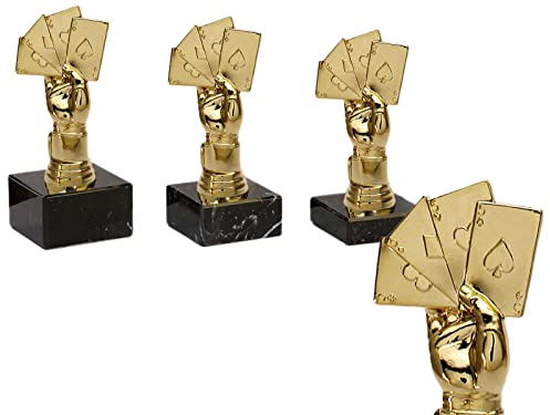 Henecka 🃏 Poker, Skat, Rommee, Canasta, Bridge, Figurencup, Spielkarten Gold, schwarzer Marmorsockel personalisierbar mit Wunschgravur, wählbar in 3 Größen (Höhe 105mm)