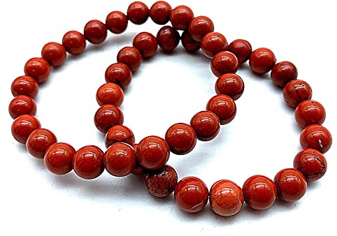 DOJA Barcelona | Roter Jaspis Perlen Armband | Perlenarmband 8mm Kugeln | PACK 1-2 | Elastische Armbänder Bergkristall, Crystal | Energiearmband Heilsteine Chakra Armband Damen/Armband Herren