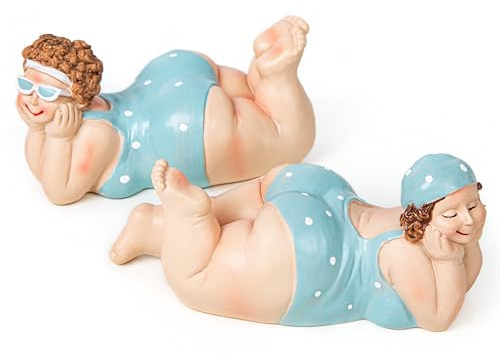 Logbuch-Verlag 2 Frauen Figuren Badenixen türkis mollig am Strand Sommer Deko Urlaubsdeko Badezimmer 15 cm
