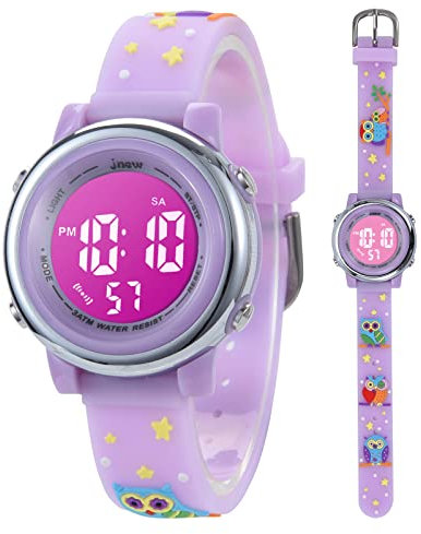 Mamiddle Kinderuhr Digital für Jungen Mädchen 3ATM Wasserdicht Kinder Armbanduhr mit Wecker Datum Stoppuhr Kinder Uhr für 3-10 Jahre (Lavendel Eule)