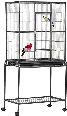 PawHut Large Bird Cage Budgie Cage with Stand, Storage Shelf, Wood Perch for Parrot Canary Parakeet Cockatiels, 81 x 48 x 162.5 cm