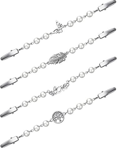 4 Stück Vintage Cardigan Clips für Frauen Pullover Clips Brosche Antik Schal Clips Strickjacke Clips Kette Kragen Clips Verschluss für Kragen Umhang Schals Mantel (Elegant Stil)