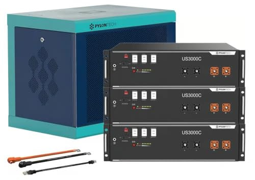 Pylontech Lot de 3 batteries LiFePO4 US3000C 10,5 kWh avec câble de raccordement onduleur et armoire de batterie