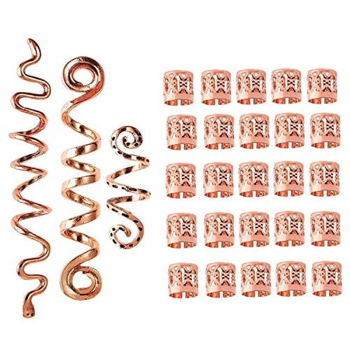 28 Pieces Hair Beads Spiral Coils Dreadlock Beads Braids Rings Clips Metal Cuffs Loc Hair Jewelry Hair Wraps Accessory Snake Hair Clips for Women and Girls (Rose)