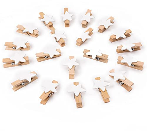 Vicloon Mini Pinces à Linge en Bois, 90PCS Mini Pinces Déco, Petites Pinces à Linge en Bois pour Mariage, Noël St Valentin, Travaux Manuels, Photo Clip, Décoration de la Maison (Pentacle)
