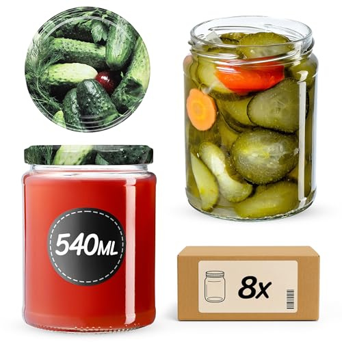 KADAX 8er Set Einmachgläser 540ml TO82, Sturzgläser Mason Jar mit Schraubdeckel, Luftdichte Twist-off Gläser, Meal Prep, Overnight Oats, Sauerteig
