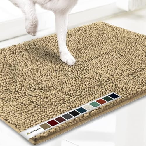 Muddy Mat® AS-SEEN-ON-TV Highly Absorbent Microfiber Door Mat and Pet Rug, Non Slip Thick Washable Area and Bath Mat Soft Chenille for Kitchen Bathroom Bedroom Indoor and Outdoor-Beige Medium 30X19