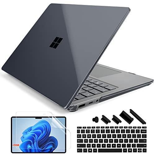 Batianda Premium Protective Case for 15 inch Microsoft Surface Laptop 5 4 3 with Metal Palm Rest - Clear Slim Design with Superior Impact Resistance & Keyboard Cover & Screen Protector, Crystal Black