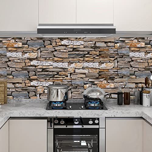 A.Monamour Selbstklebend Klebefliesen Fliesenaufkleber 1.78mm Dick Stein Optik 3D Fliesen Wasserdicht PVC Schaum Wand Folie Fliesenfolie Klebefolie Fliesensticker Wandpaneele für Küche Bad Backsplash