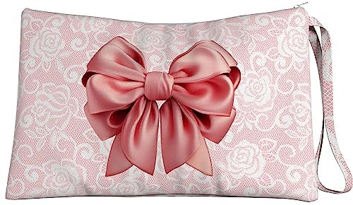 PETTI Artigiani Italiani - Pochette da Donna, Pochette Portatrucchi, Borsello Mare, Borsa a Mano, Borsetta Piccola, Trousse da Viaggio, Beauty Case, Fiocco Rosa, 100% Made in Italy