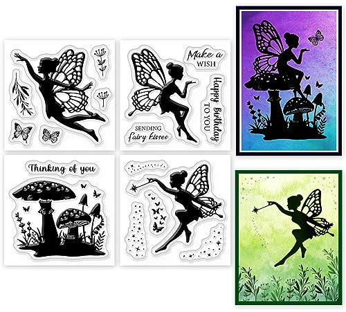 GLOBLELAND 4 Stück Transparente Feen-Mini-Stempel Für DIY Scrapbooking, Elfen, Mini-Silikon-Klare Stempelsiegel, Transparente Stempel Für Karten, Fotoalbum, Tagebuch, Heimdekoration