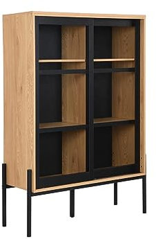 Vente-unique - Vitrinenschrank mit 2 Schiebetüren - Helle Holzfarben hell & Schwarz - Memphis II