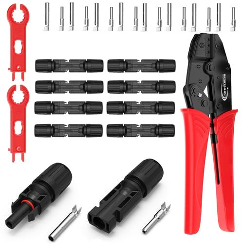 RedStar24 Set Pinze Crimpatura Solare 2,5/4/6mm² con 10 Connettori Maschio & Femmina, 2 Chiavi per Montaggio, Crimpatrice per Cavi Solari PV e Impianti fotovoltaico