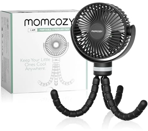 Momcozy 8000mAh Portable Stroller Fan | 27H Ultra-long Battery Life | Detachable 4 Speed 360°Rotate | 2 Modes LED Night Light, USB Rechargeable Handheld Cooling Fan for Travel, Car Seat, Bedroom
