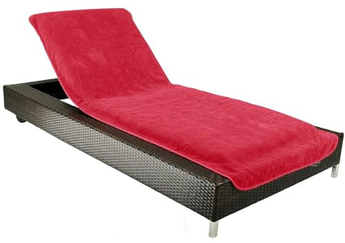 Rainleaf Handtuch Schutzhülle für Garten, Strandliege, Sonnenliege, Stuhlkissen, Garten/Strand/Campingstuhl - (nur Bezug), Handtuchbezug 100% Bio-Baumwolle, 72,5 x 200 cm (Rot)