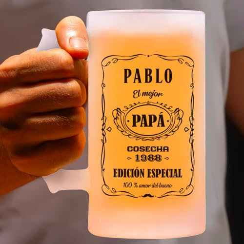 Transparent Gift Jarra de Cerveza Personalizada Etiqueta Whisky. Jarras de Cerveza Personalizadas. Regalos Originales para Hombres. Regalos Novios, Padres, Profesores y Padrinos. Regalos Día del Padre