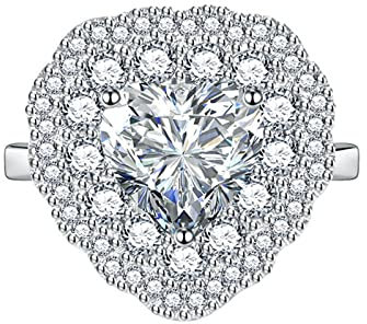 KnSam Eheringe Verlobungsring, Herz Design Trauringe Frau mit Herz Zirkonia, Einstellbare Größe Weiß Ring
