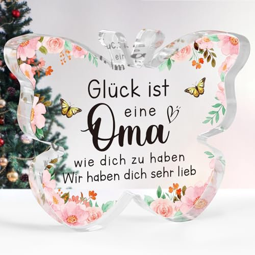 Oma Geschenk Weihnachten, Beste Oma Geschenk - Acryl Schmetterling Plakette, Geburtstagsgeschenk für Oma, Geschenke für Oma von Enkel Enkelin