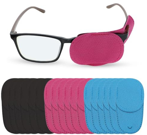 Mezrkuwr 18 Stück Augenklappe für Brillen, Wiederverwendbar Augenklappe Medizinisch Vliesstoff Eye Patches, für Amblyopie, Strabismus, für Erwachsene und Kinder