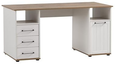 Schildmeyer Jelda Büro Schreibtisch 701897, matt weiß/Eiche Landhaus Dekor, 150 x 70 x 74 cm