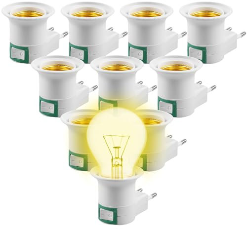 10 Stück Lampenfassung E27 mit Schalter, Lampe Fassung mit Stecker ohne Kabel, AC 230V Lampe Leuchtmittel Steckdose für Glühbirne Wandlampe Sockeladapter Garagenlampe Kleine Küchenlampe Adapter