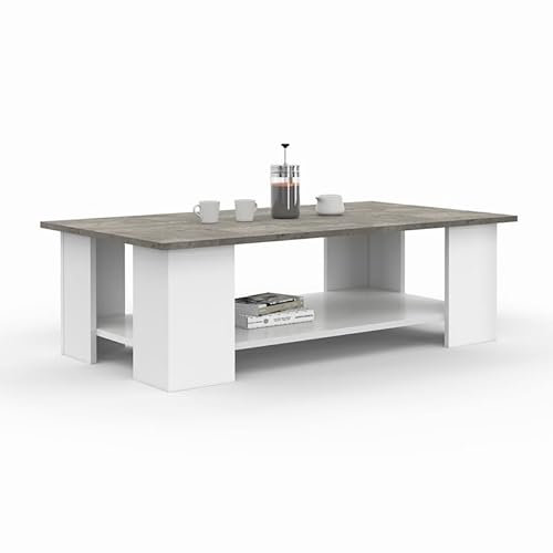 IDMarket - Table Basse rectangulaire ELI Blanche Plateau Effet béton