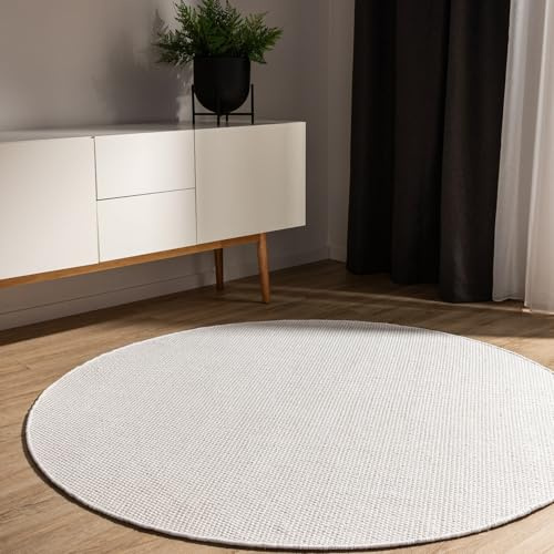 benuta Basic handgewebter Baumwollteppich Ron - Ivory 240 cm rund - Handwebteppich aus 100% Baumwolle - rund & im Style: Uni, Minimalistisch, Natural Living - Pflegeleicht für Wohnzimmer Schlafzimmer